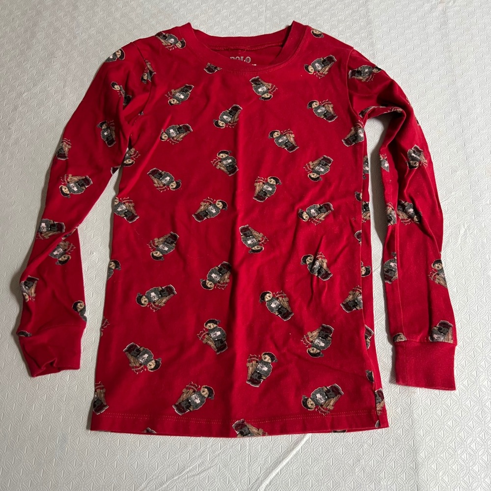 Polo Ralph Lauren Boys 12 Red Polo Bear Sledding Long Sleeve Pajama Top Preppy